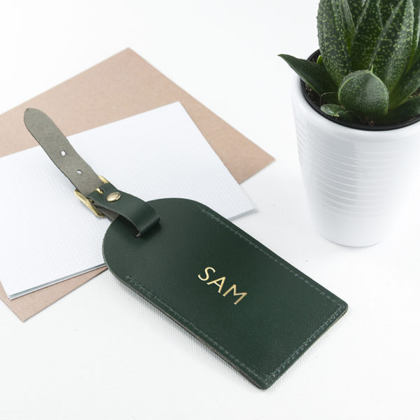 Personalised Dark Green Foiled Leather Luggage Tag