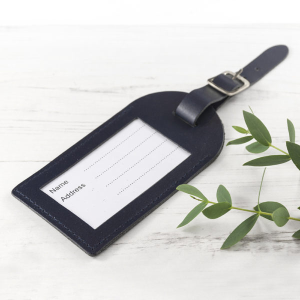 Personalised Navy Foiled Leather Luggage Tag