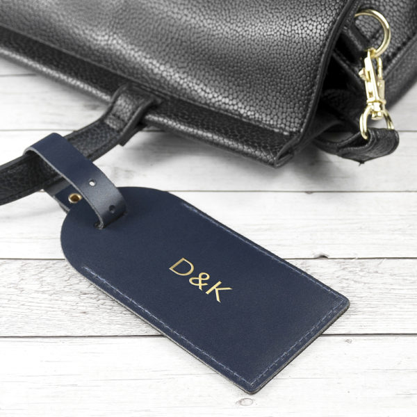 Personalised Navy Foiled Leather Luggage Tag