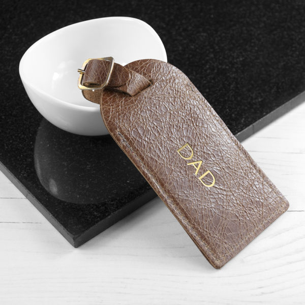 Personalised Natural Tan Foiled Leather Luggage Tag