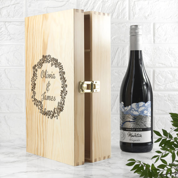 Personalised Couple Name In Floral Frame Wine Box