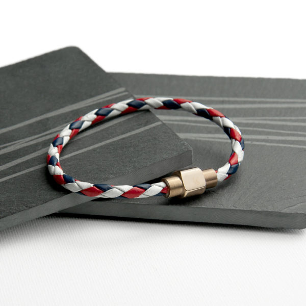 Personalised Men's Nautical Leather Bracelet With Gold Clasp