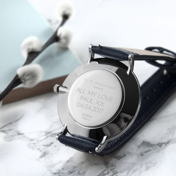 Modern - Vintage Personalised Leather Watch In Navy & Silver