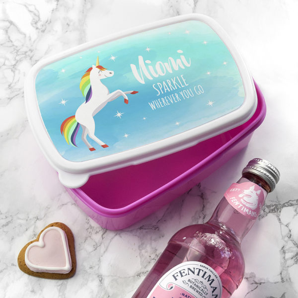 Personalised Rainbow Unicorn Lunch Box