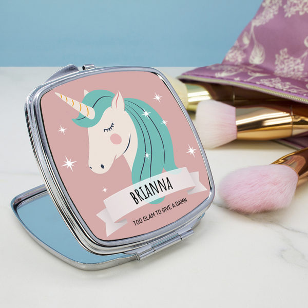 Personalised Sparkle Squad Square Pink Compact Mirror