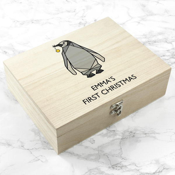 Personalised Baby Penguin First Christmas Box