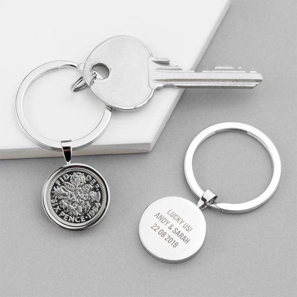 Personalised Lucky Sixpence Keyring