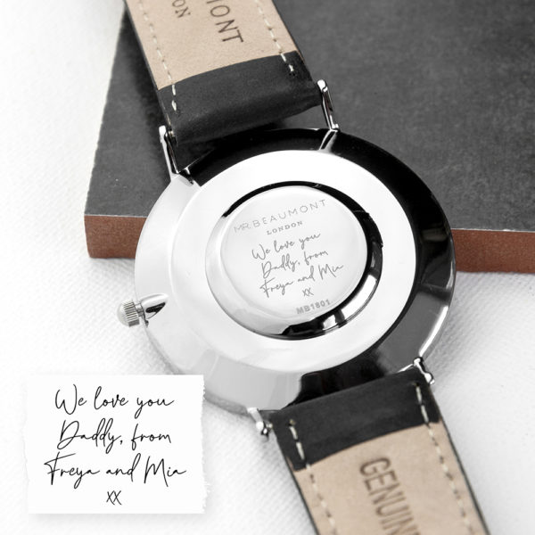 Personalised Handwriting Mens Black Leather Watch