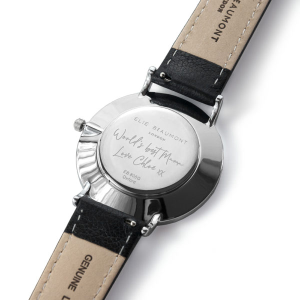 Personalised Handwriting Ladies Black Leather Watch