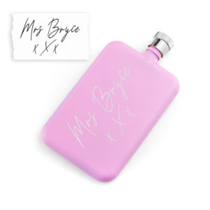 Personalised Handwriting Pink Slimline Flask