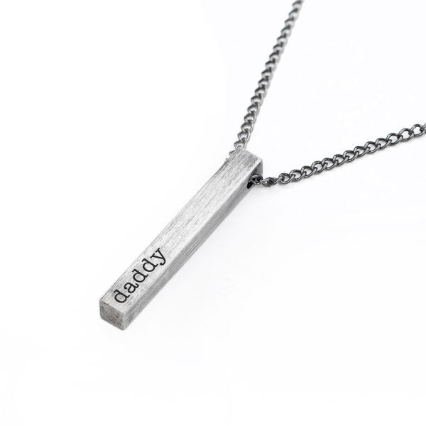 Personalised Men's Solid Bar Necklace - Brushed Gunmetal
