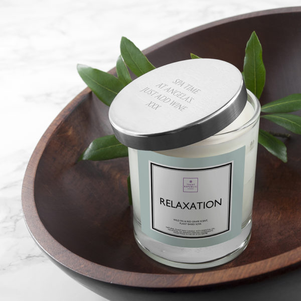 Personalised Relaxation Soy Candle with Silver Lid