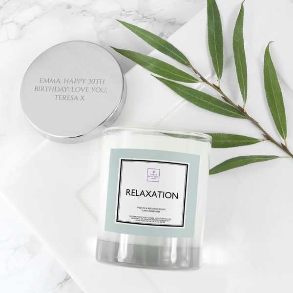 Personalised Relaxation Soy Candle with Silver Lid
