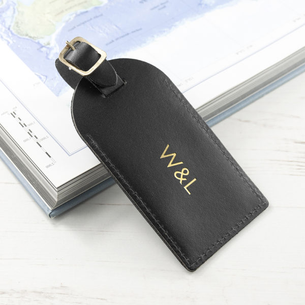Personalised Black Foiled Leather Luggage Tag