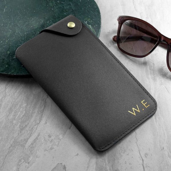 Personalised Black Leather Glasses Case