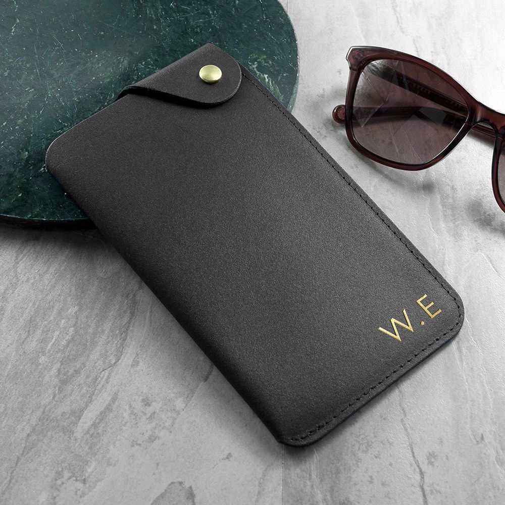 Personalised Black Leather Glasses Case