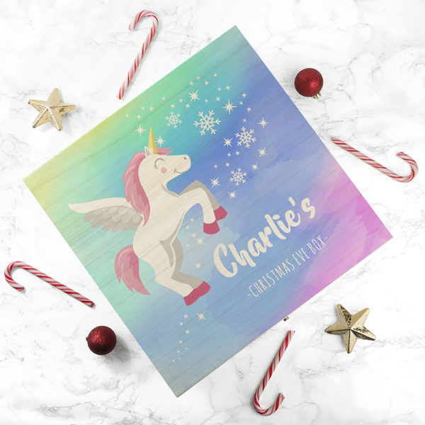 Personalised Colourful Baby Unicorn Christmas Eve Box