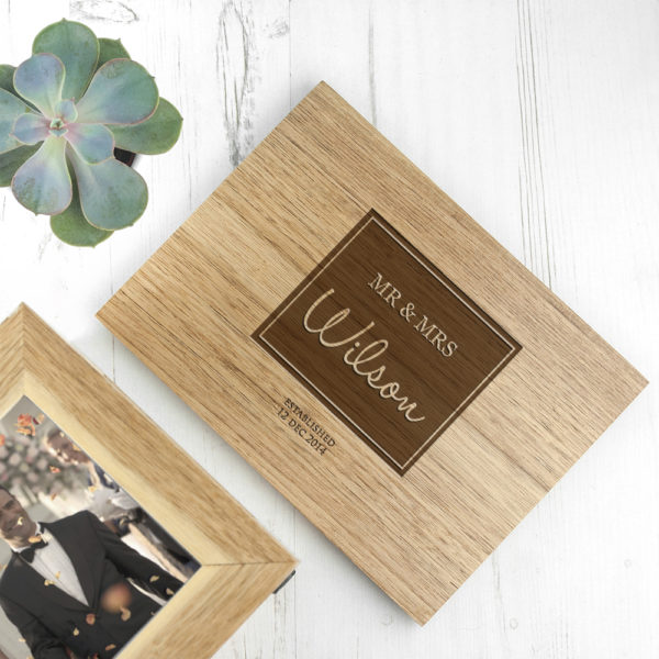 Personalised Contemporary Mr & Mrs Midi Oak Photo Cube Keepsake Box