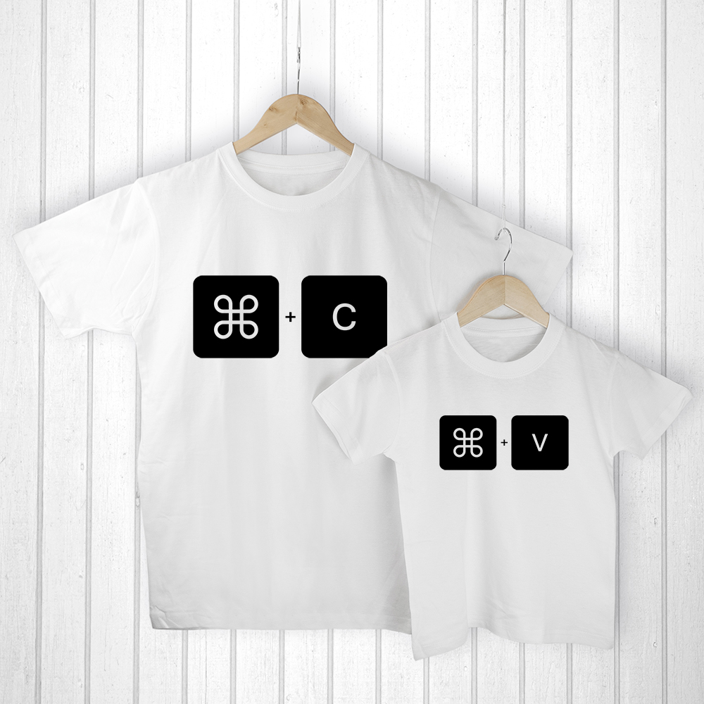 Personalised Daddy and Me Command+V White T-Shirts