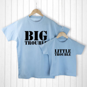 Personalised Daddy and Me Here Comes Trouble Blue T-Shirts