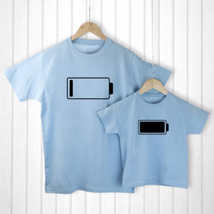 Personalised Daddy and Me Low Battery Blue T-Shirts