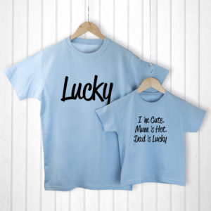 Personalised Daddy and Me Lucky Blue T-Shirts