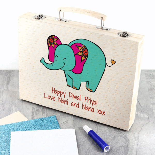 Personalised Diwali Elephant Colouring Set