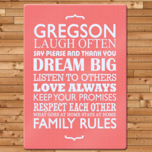 Personalised Family Rules Glass Chopping Board
