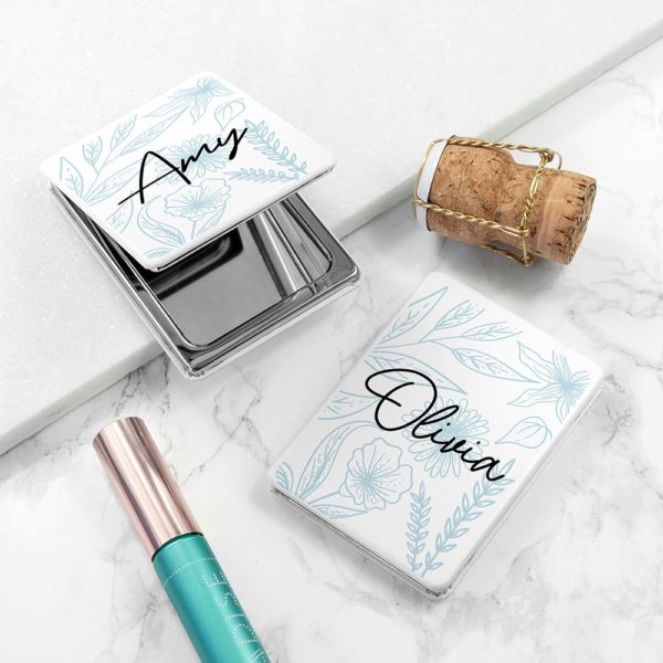Personalised Floral Rectangle Compact Mirror