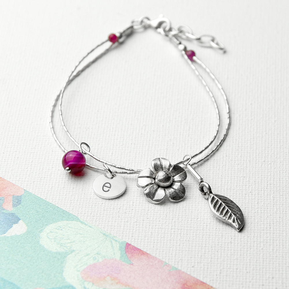 Personalised Forget Me Not Friendship Bracelet With Indian Ruby Stones