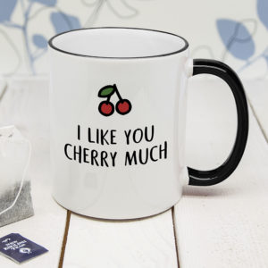 Personalised I Like You Cherry Much Black Rimmed Mug