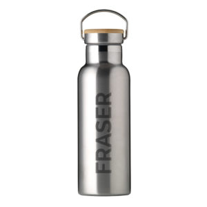 Personalised Insulated Bottle 17oz Bamboo Lid - White - Side Personalisation
