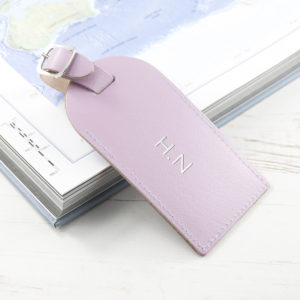 Personalised Lilac Foiled Leather Luggage Tag