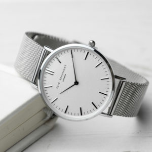 Personalised Metallic Mesh Strapped Watch With White Dial