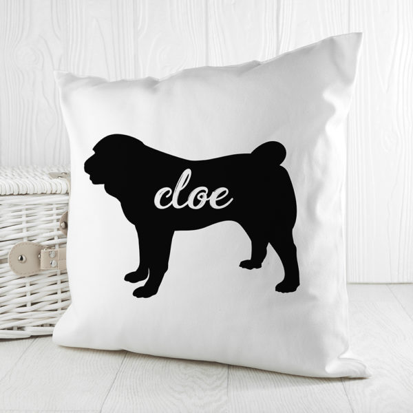 Personalised Pug Silhouette Cushion Cover
