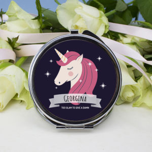 Personalised Sparkle Squad Round Navy Compact Mirror