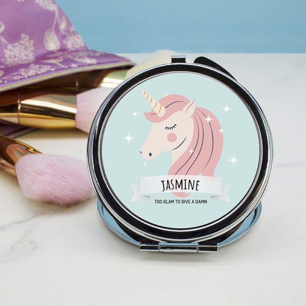 Personalised Sparkle Squad Round Blue Compact Mirror