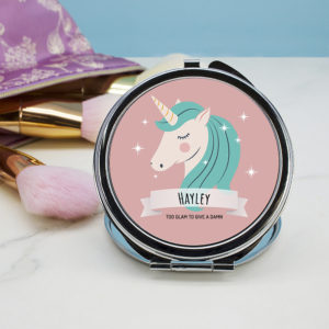 Personalised Sparkle Squad Round Pink Compact Mirror