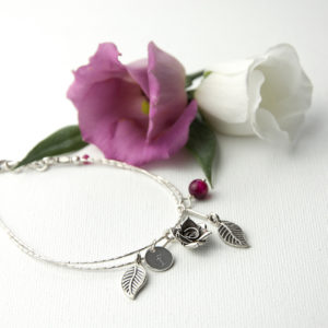 Personalised English Rose Bracelet With Indian Ruby Stones