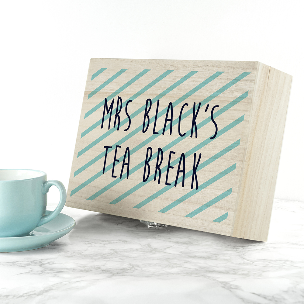 Personalised Teacher's Tea Break Box Stripes Design