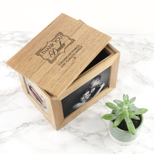 Personalised Thank You Midi Oak Photo Cube Keepsake Box