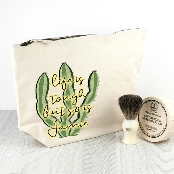 Personalised Tough as Cactus Cream Wash Bag