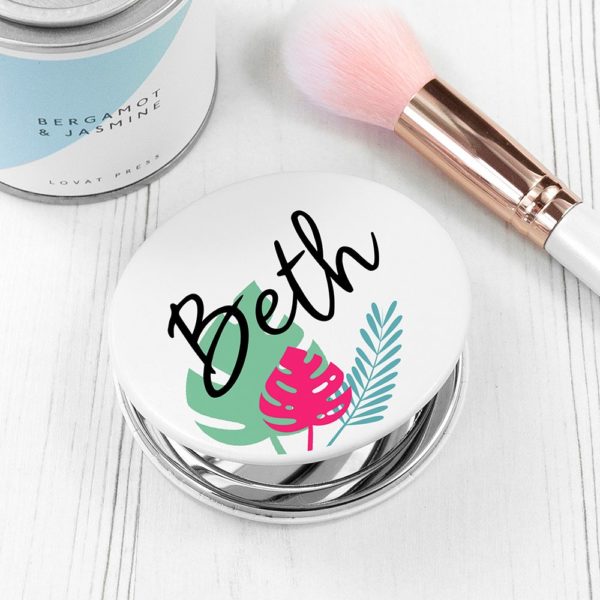 Personalised Tropical Round Compact Mirror