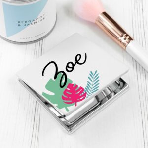 Personalised Tropical Square Compact Mirror