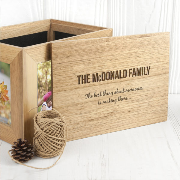 Personalised We Are Family Midi Oak Photo Cube Keepsake Box