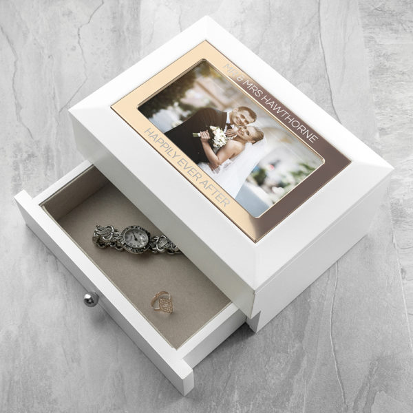 Personalised White and Rose Gold Photo Jewellery Chest