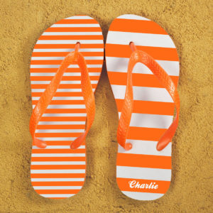 Striped Personalised Flip Flops in Orange Striped Personalised Flip Flops in Orange