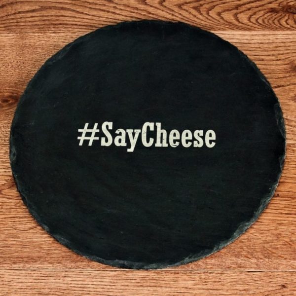 Hashtag Open Phrase Round Slate Cheese Board