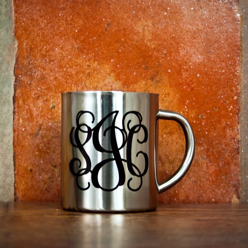 Vine Monogram Silver Outdoor Mug