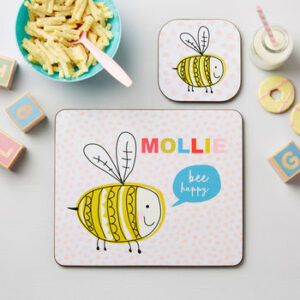 Personalised Kid’s Bee Happy Placemat Set Personalised Kid's Bee Happy Placemat Set